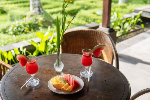 Fresh fruit and juice on the terrace
